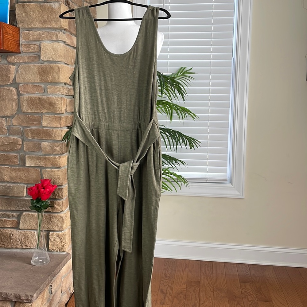 LUCKY BRAND ~ Textured Cotton Tie-Waist Jumpsuit ~ Grape Leaf